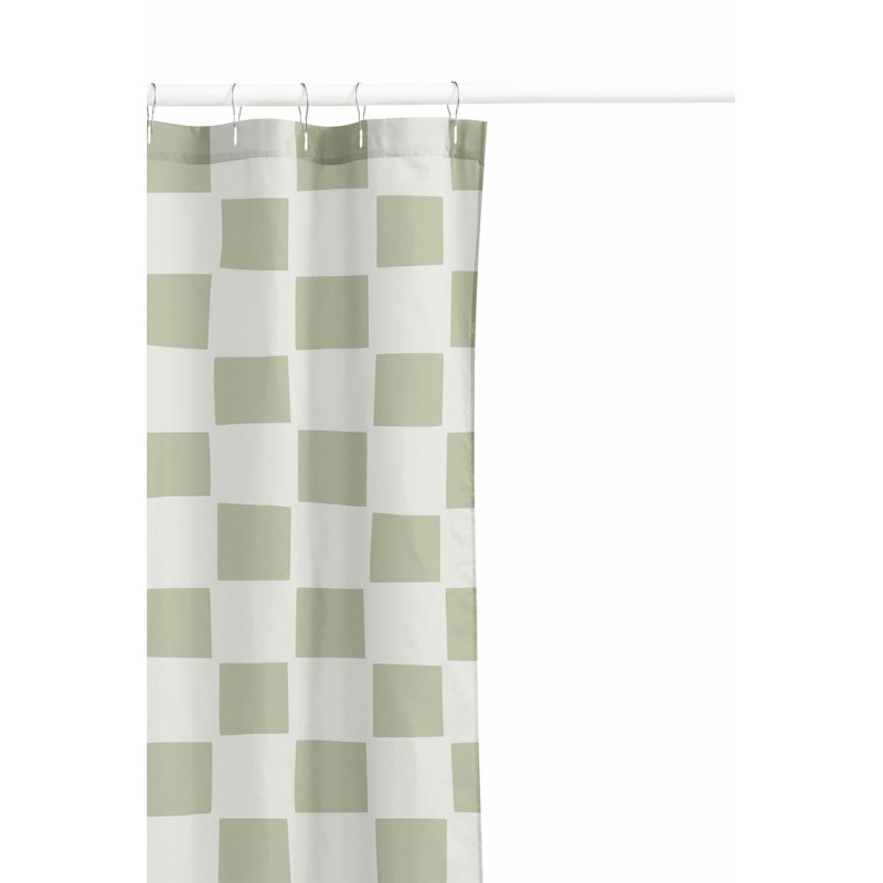 Checkered Ultra-Thin Lightweight Shower Curtain, Light Green