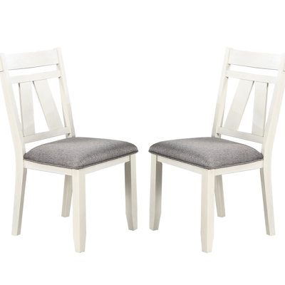 Grey And White Upholstered Dining Chairs Of 2 , Wood, Rectangular Design For Room 2pcs Chairs, Upholstered, Wooden Frame, Pleasure