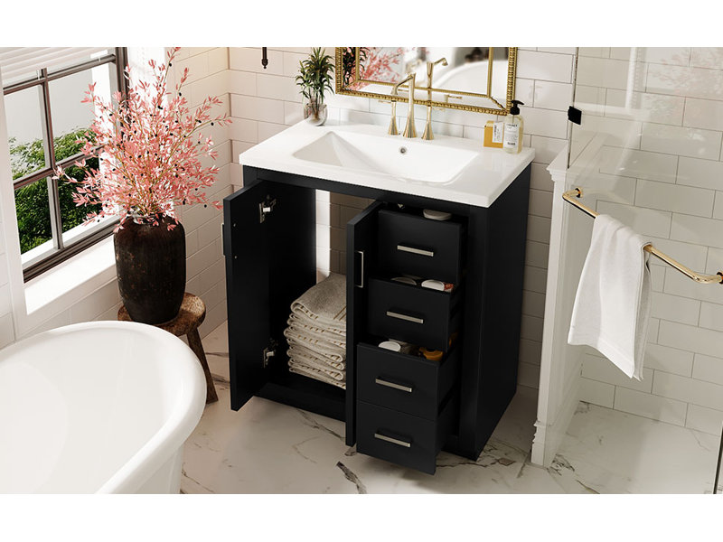 Meuble-lavabo moderne 30 po avec lavabo en céramique Aspen, Noir, 30