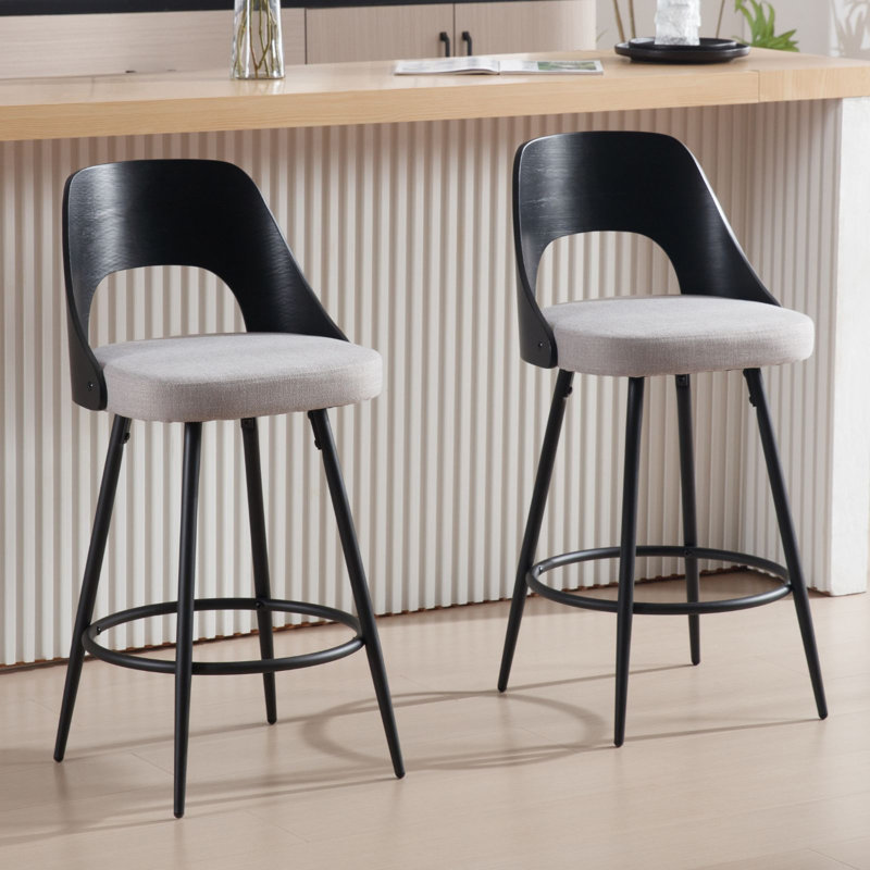 Kawakami Upholstered Counter Stool with Metal Frame, Gray/Black