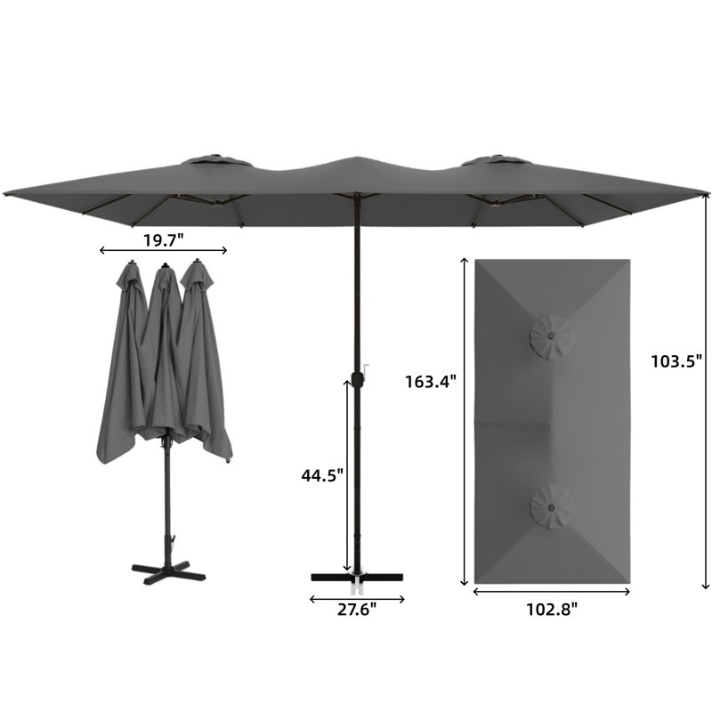 Finian 163"x103" Market Umbrella Outdoor Patio Umbrella Wind Resistant Frame, Grey