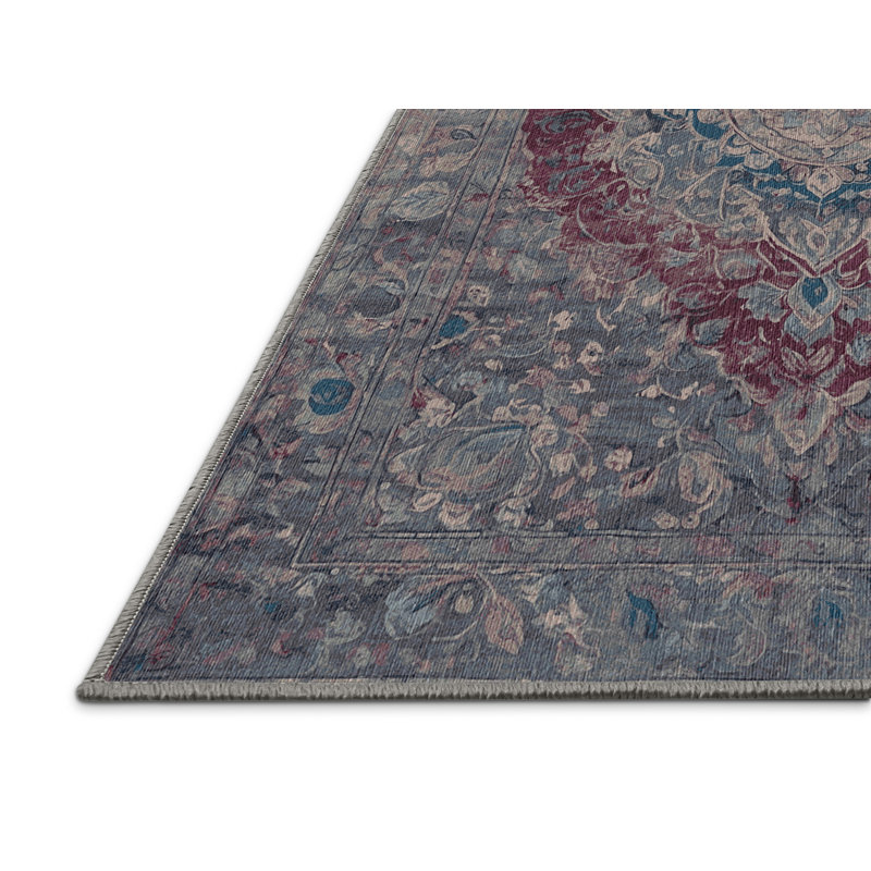 Machine Washable Gray Area Rug, Round 3'