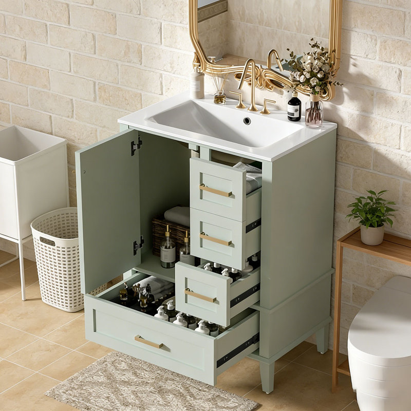 Ensemble d'armoire de salle de bain moderne avec évier, 24,8 po + vert