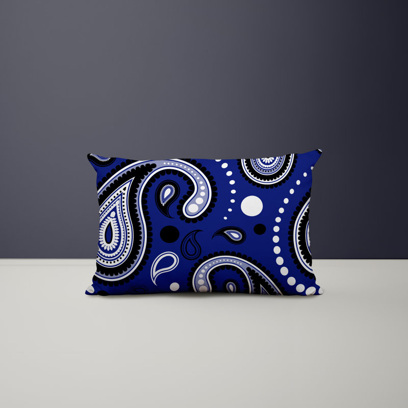 Paisley Outdoor Reversible Throw Pillow, Navy Blue