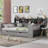 Full Size Gray Wooden Daybed With Storage Shelves, Drawers And Study Desk For Bedroom Organization Goals Multi-Functional Composition,-419414702