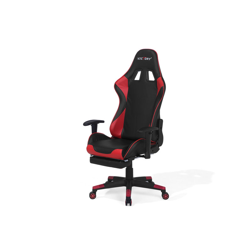 Symple Stuff Spielberg Reclining Faux Leather Swiveling PC & Racing Game Chair with Footrest, Red/Black