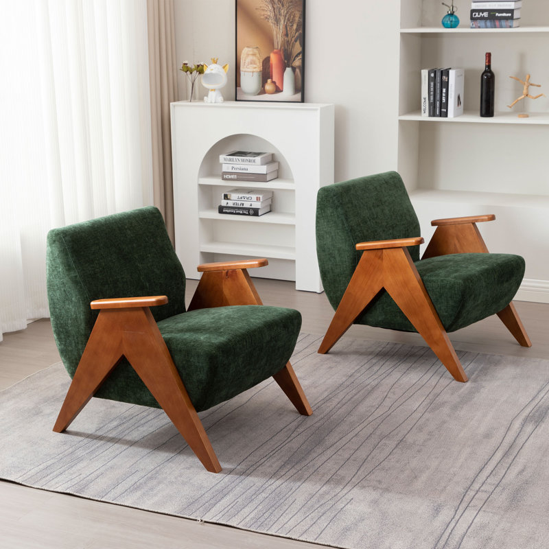 69.9Cm Wide Chenille Armchair, Green Chenille