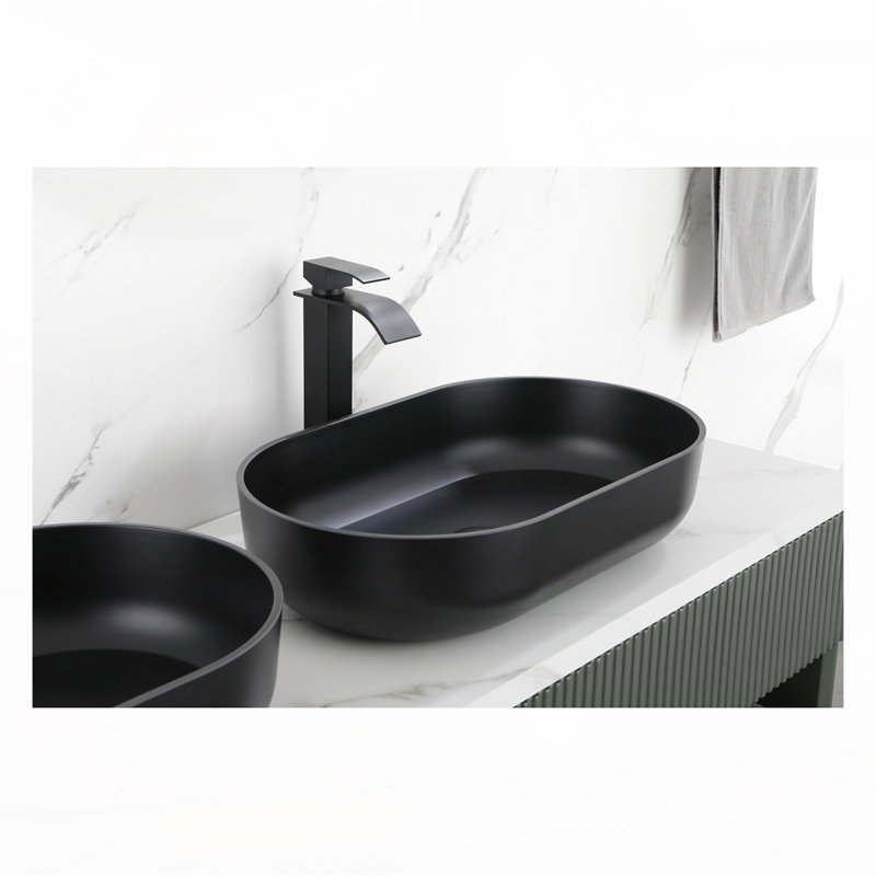 Oval 24"x14" Above Bathroom Vessel Sink, Matte Black