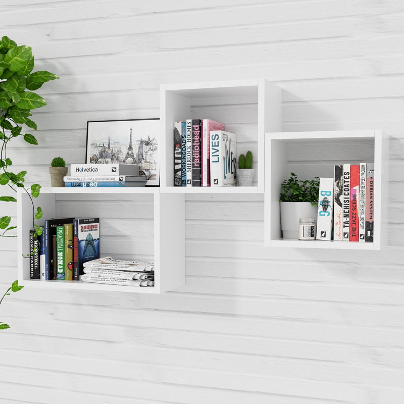  Ensemble de 3 tablettes murales cubiques flottantes pour la découverte de l'espace, blanches, Blanc