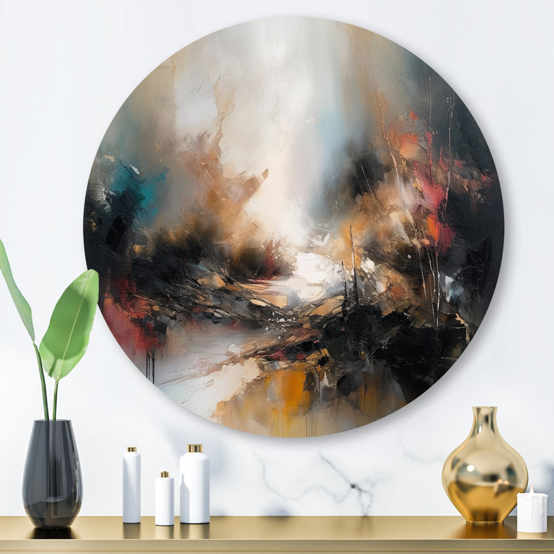 «Brown Abstracted Nature II», art mural rond sur paysages abstraits sur métal, H 29 po x l 29 po x P 1 po