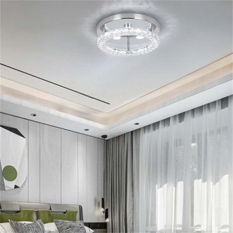 Modern K9 Crystal LED Ceiling Lamp Luminous Stainless Steel Round Ceiling Lamp, Three-Colour Adj