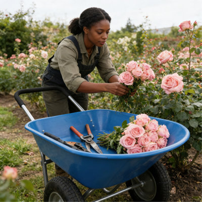 Brouette de jardin robuste à 2 roues avec roues pneumatiques de 15 pouces, bleue