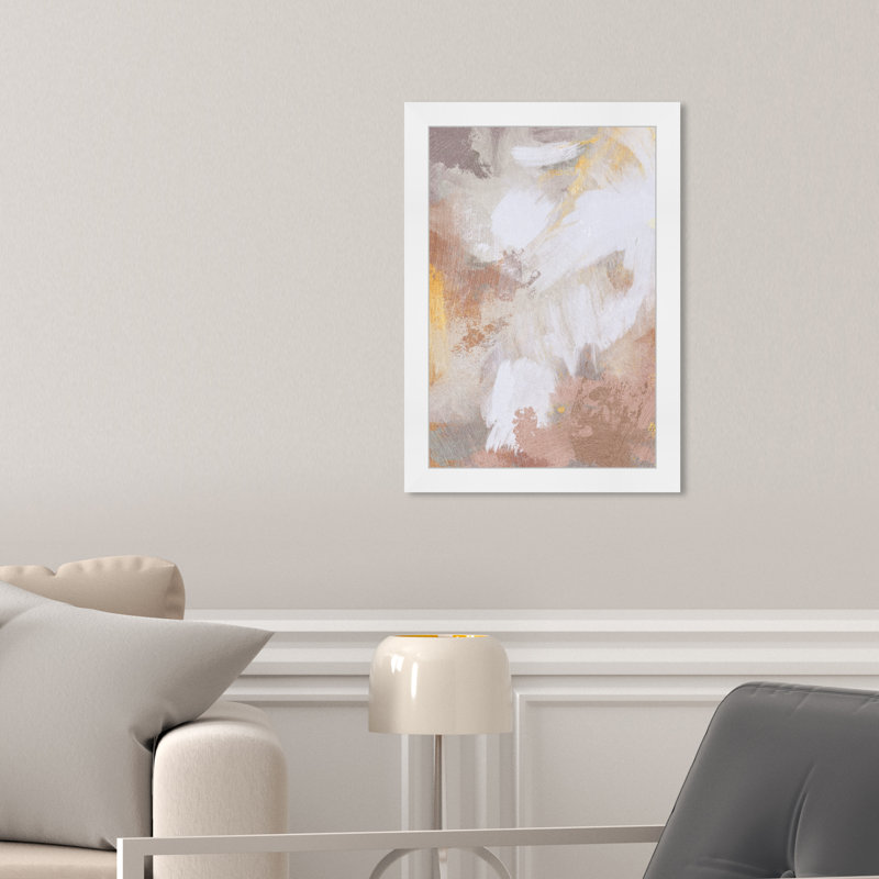 " Sunrise Abstract, Paint Clouds Modern Pink " Painting Print, 10" W x 15" H, White Framed
