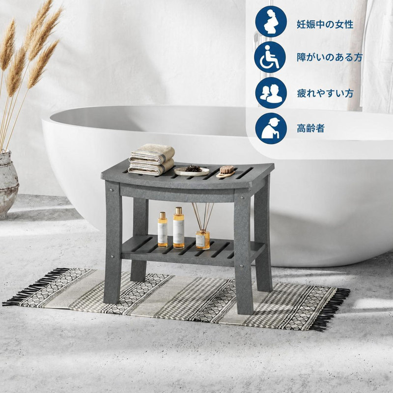 Banc de douche imperméable en PEHD de 20,6 pouces avec tablette de rangement, tabouret de salle de bain robuste et antidérapant pouvant supporter jusqu'à 400 lb, siège de spa pour personnes âgées et rasage
