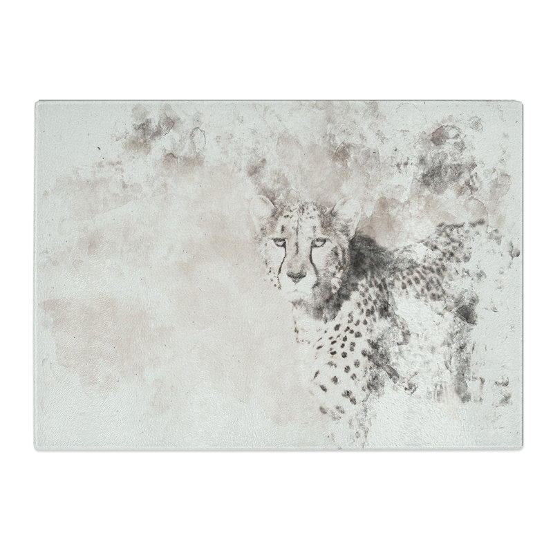 Tempered Glass Cheetah with Orange Eyes Chopping Board, 28.5 cm x 39 cm