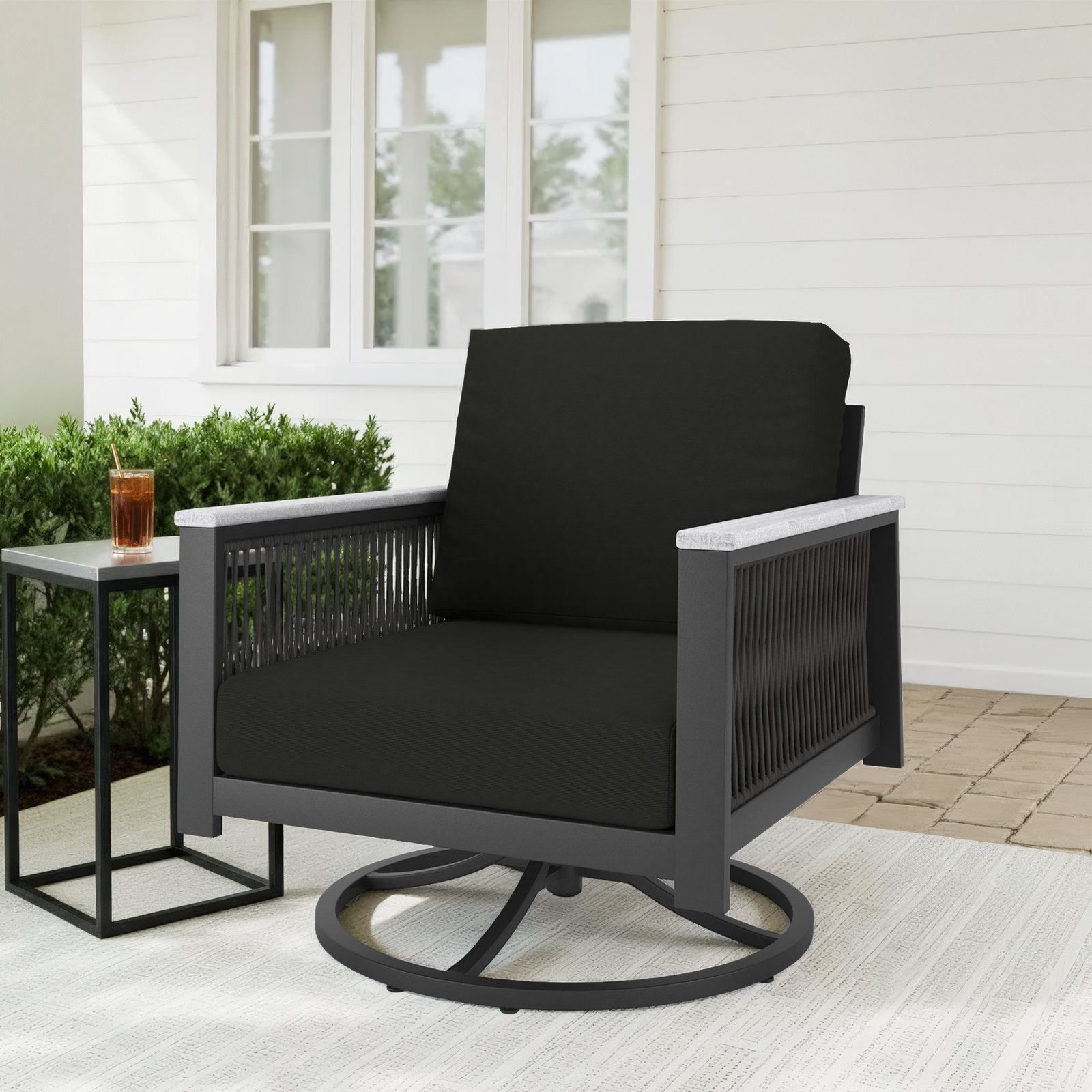 Townsend Outdoor Townsend Swivel Rocker Metal Chair with Sunbrella® Cushion, Canvas Black Sunbrella® Canvas