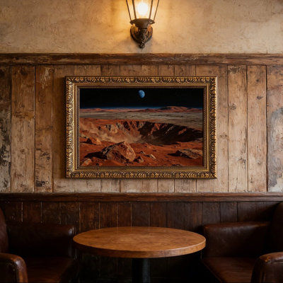 Cadre mural vintage orné rouge Mars bleu Terre – Cadre décoratif doré pour œuvres d'art.