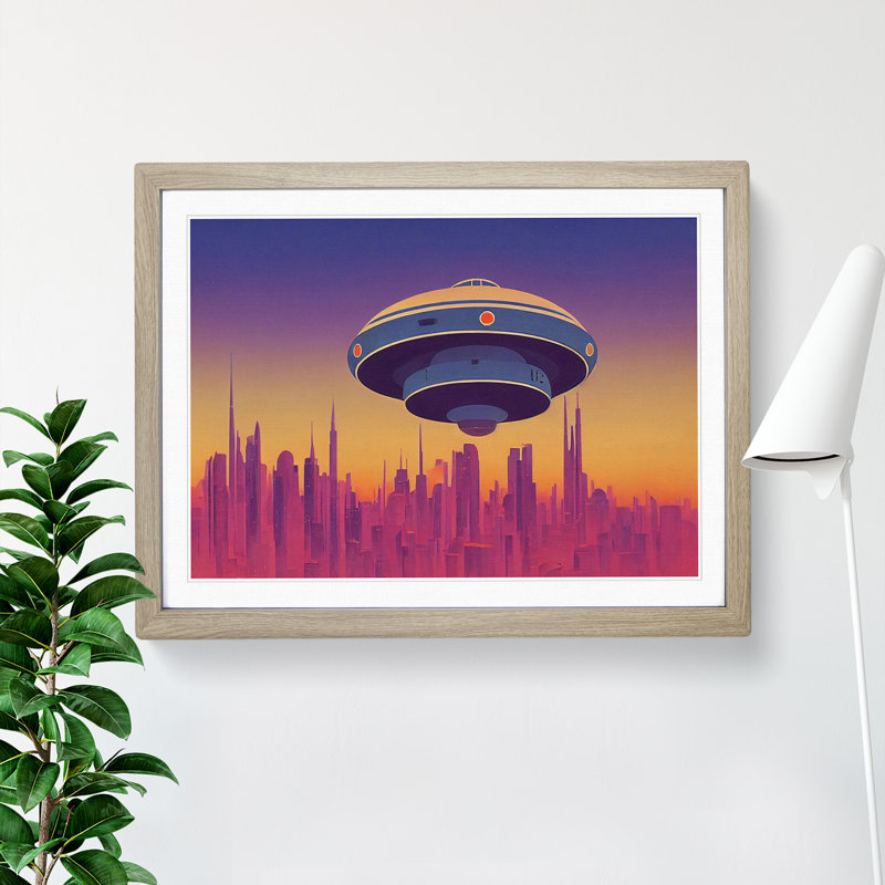 UFO Art Vol.4 - Single Picture Frame Print, 34cm H x 46cm W x 2cm D, Oak Framed
