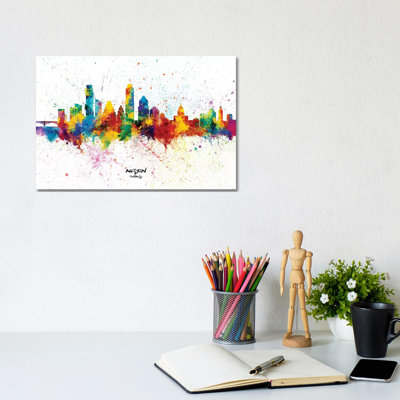 Austin Texas Skyline Splash by Michael Tompsett - Wrapped Canvas Painting