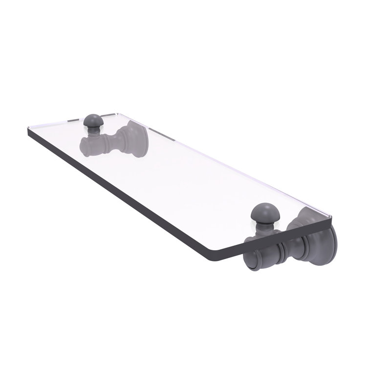 Freyja Glass Accent Shelf with Towel Bar, Matte Gray, 2.4" H x 16" W x 5.54" D