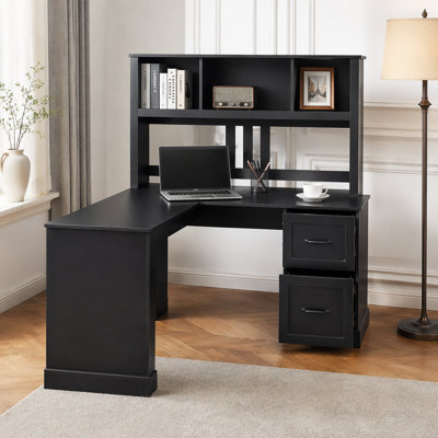 Home Office Computer Desk with Hutch, Antiqued Black finish