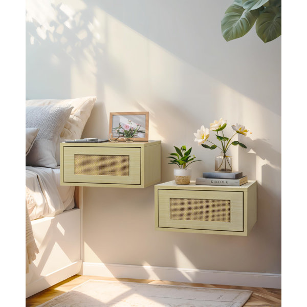 Bay Isle Home Floating Bedside Table Set Of 2 Small Rattan Nightstand ...