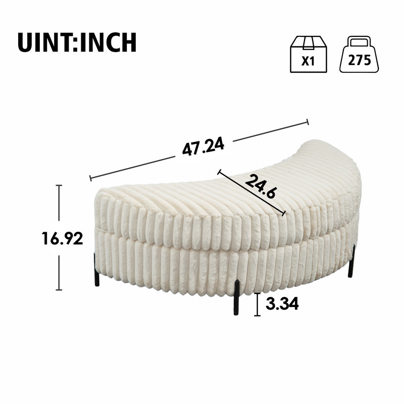 Crescent-shaped Faux Fur Storage Ottoman, Beige