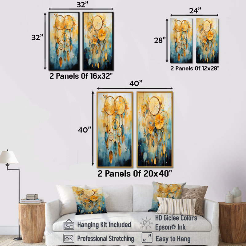 Dream Threads - Dream Catcher Canvas Prints Set Of 2, 28" H x 25" W, Wrapped Canvas