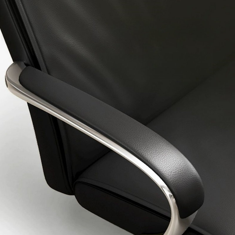 Fauteuil de bureau réglable en cuir véritable argenté + similicuir + alliage d'aluminium, Noir