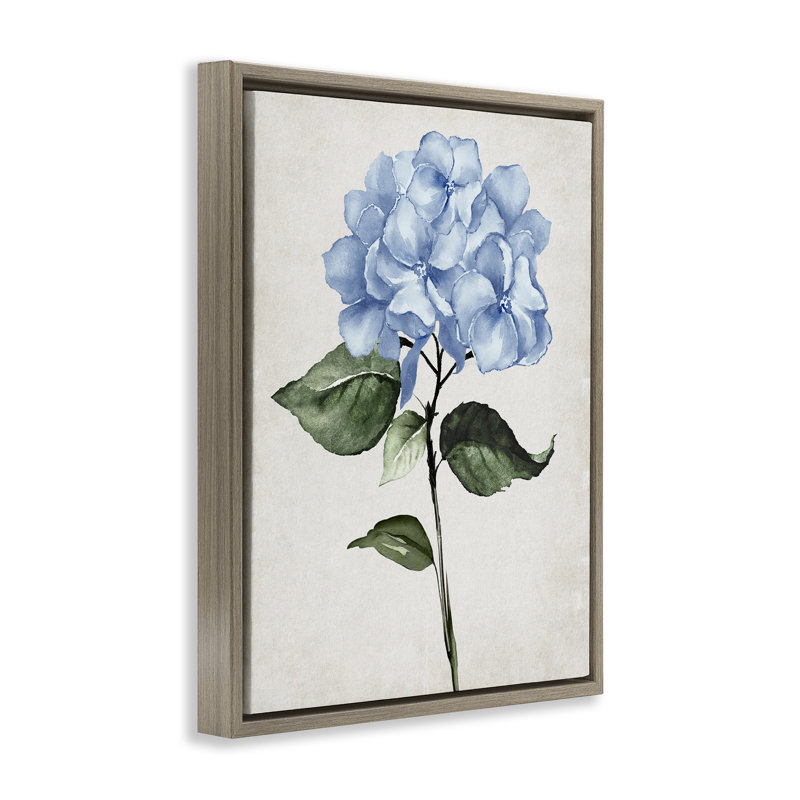 "Blue Hydrangea Stem", art mural Val Val, Cadre flottant orme Montalcino, H 21 po x l 17 po