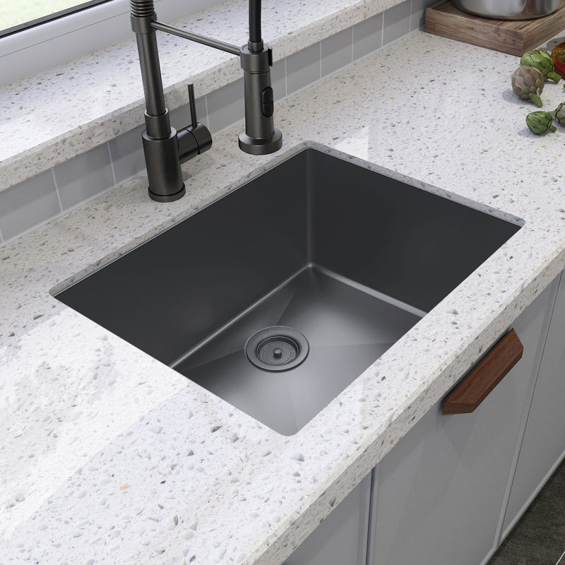 Sinber 23" x 18" Undermount Single Bowl Kitchen Sink with 18 Gauge 304 Stainless Steel Black Finish, 9" H x 18" W x 23" L