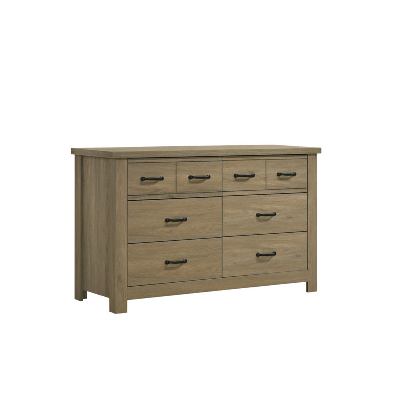 Commode en chêne gris 51 po avec 6 tiroirs et poignées noires Finn