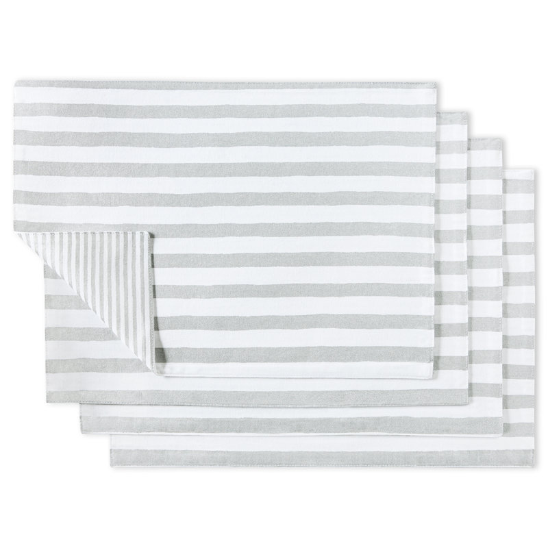 Kate Spade New York Hand Painted Shirting Stripe Placemat Set 13â€x19â€, Silver/White