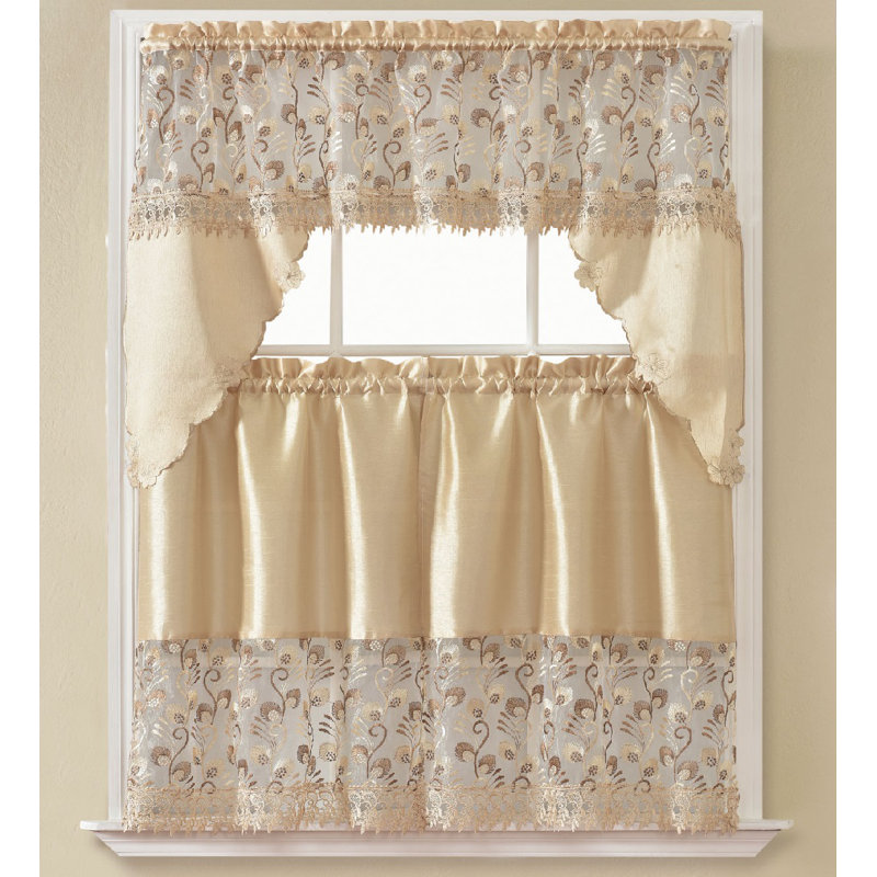 Gold Sheer Polyester Kitchen Tier Curtain Set