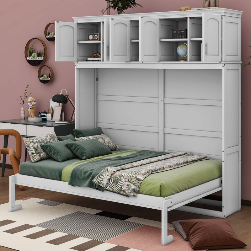 Lit escamotable mural avec armoires Nohealani, Double, Blanc