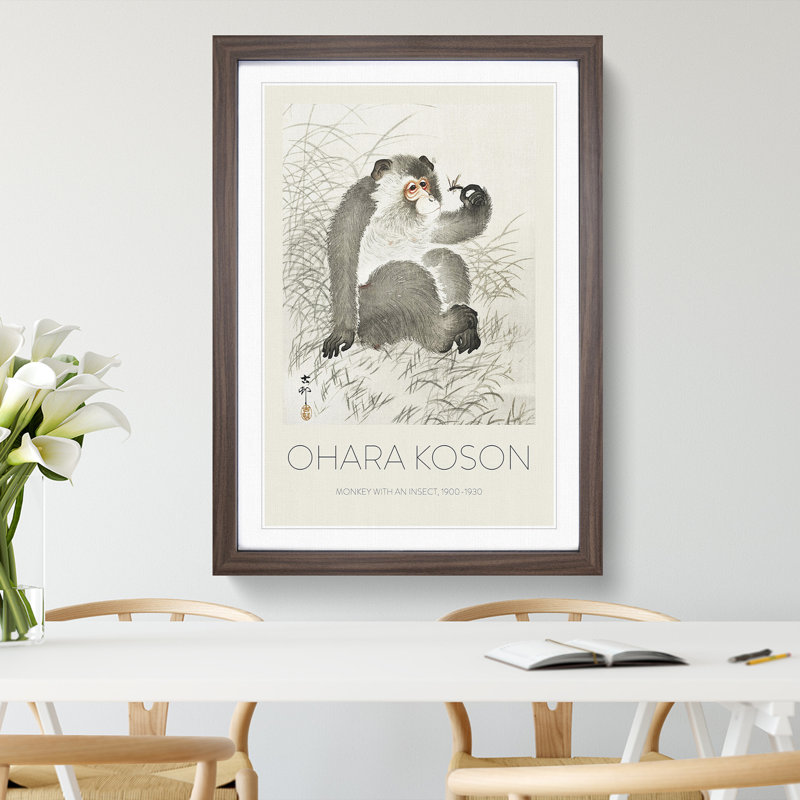 Monkey with an insect by Ohara Koson - Picture Frame Painting, 36cm H x 27cm W x 2cm D