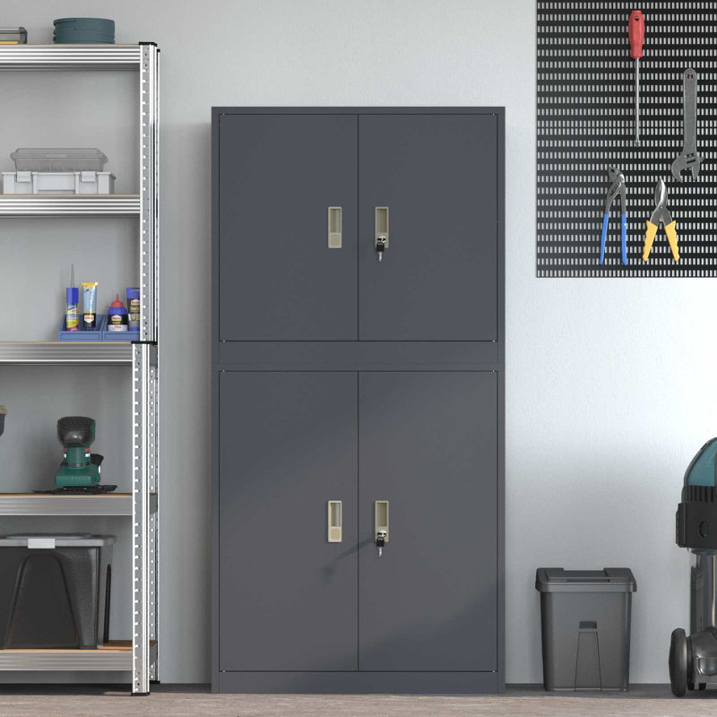 Storage Cabinet Steel Lockable, Black