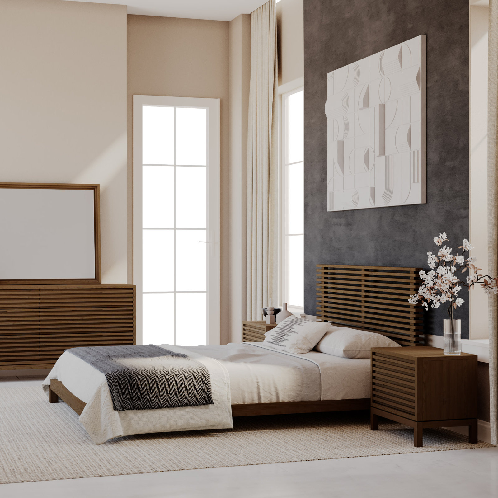 Finnian Solid Wood Bed, Full / Double, Walnut
