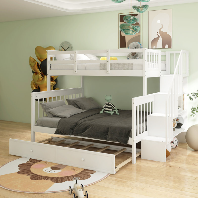 Twin-Over-Full Bunk Bed With Twin Size Trundle, White