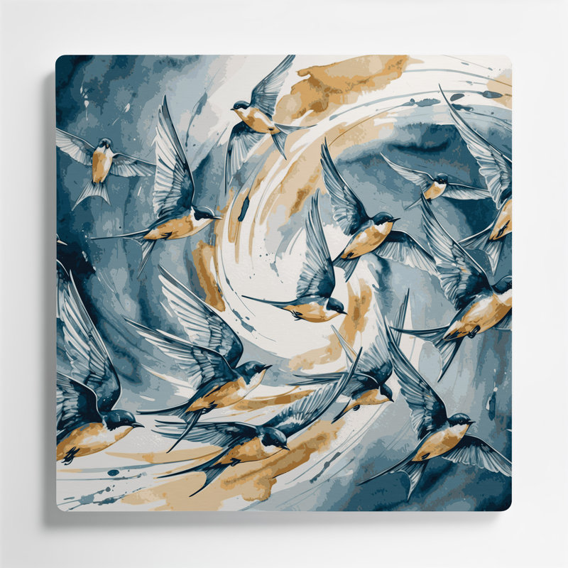 Art mural en métal oiseaux, hirondelle, beige, H 144 po x l 144 po x P 0,05 po