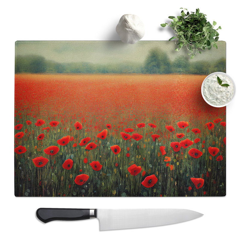 Splendid Poppies Flowers  Glass Chopping Board