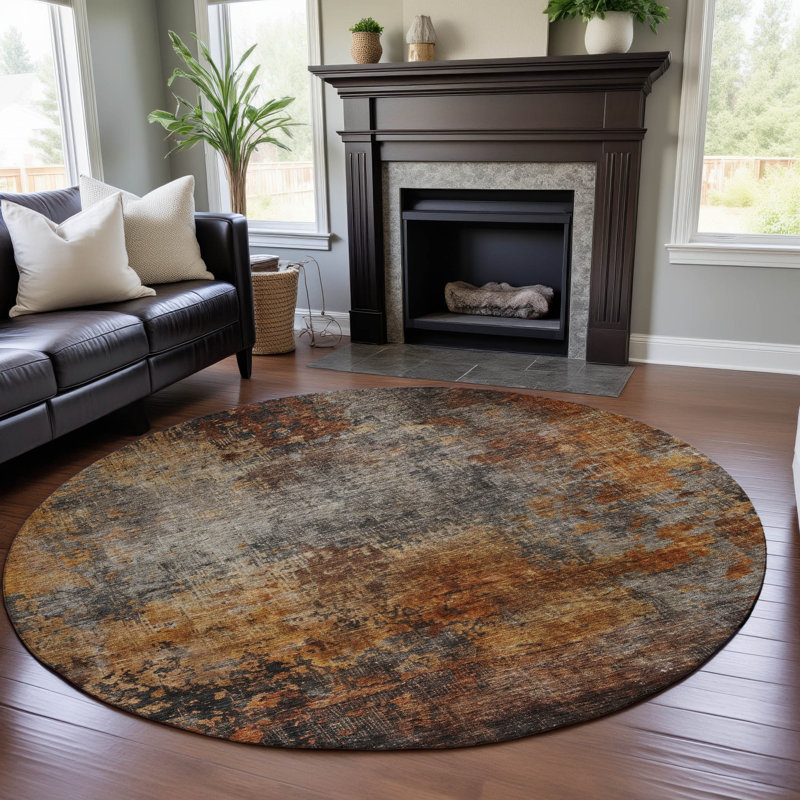 Premium Machine Washable Goulven AMF1210 Abstract Rug, Rond 8 pi