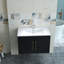 Meuble-lavabo mural noir brillant de 30 po avec portes doubles, crochets à fermeture en douceur, longue poignée en métal doré, installation facile, noir brillant-644547780