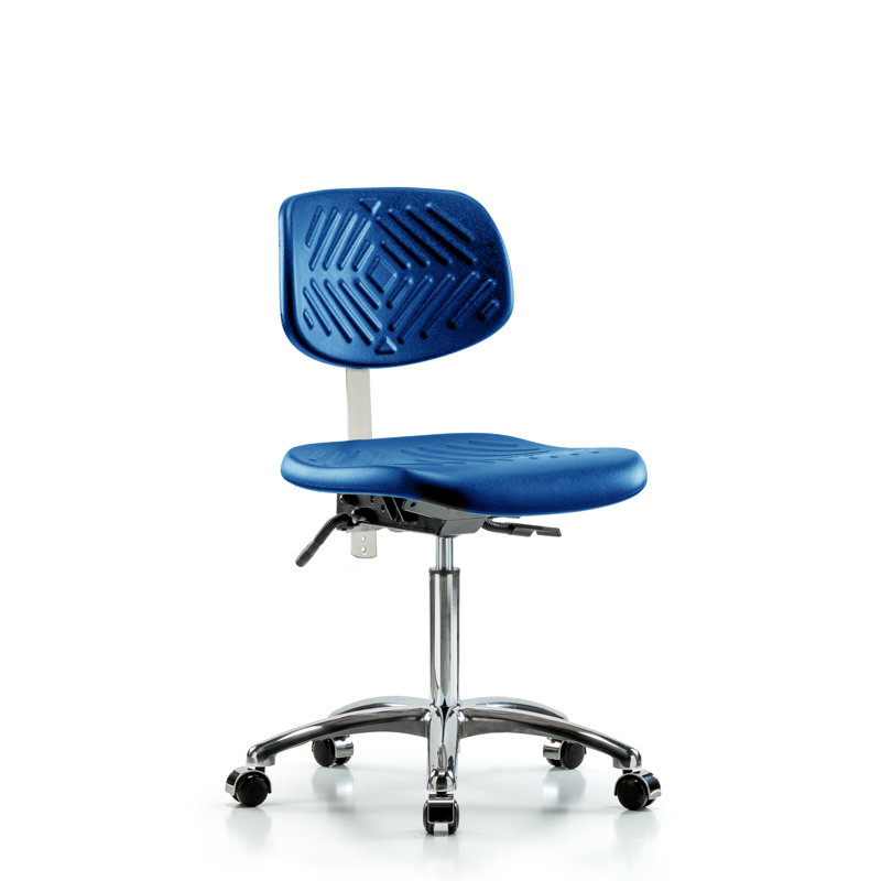 Chaise de salle blanche en polyuréthane classe 10 - Hauteur du banc moyen, Bleu, Roulettes