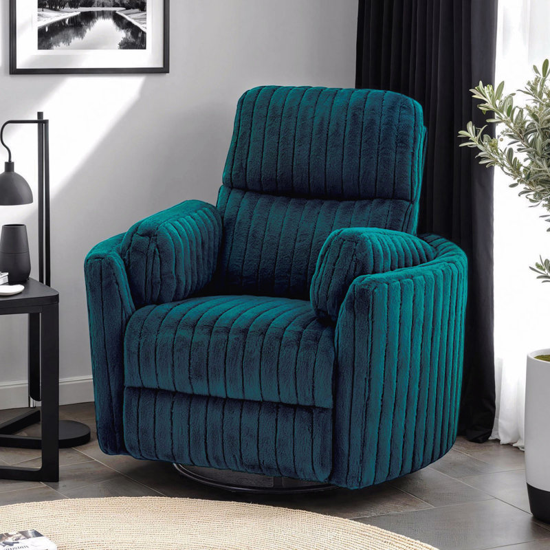 Dark Teal Contemporary Power Glider Recliner - Swivel, Curved Arms, Pillow Fill, Teal