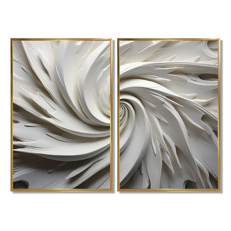 White Majestic Motion I - Décoration murale moderne blanche 2 panneaux, H 36 po x l 48 po, Impression encadrée flottante