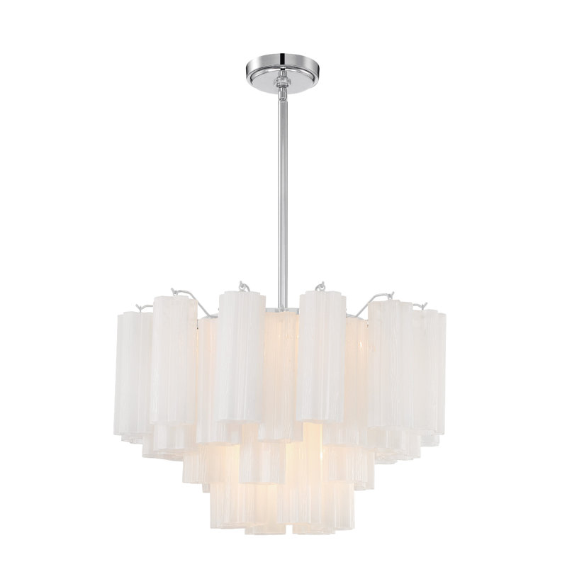 Arras Dimmable Tiered Chandelier, Milk White, Polished Chrome, 14.25" H x 22" W x 22" D