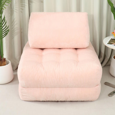 Cozy Corduroy Beanbag Couch For Living Room, Bedroom & Dorm, Fluffy Cloud Mini Sofa - Pink