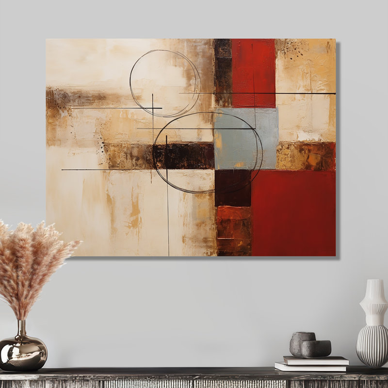 «Cubist Red Beige Colorfields - Abstract Collages», reproduction d'art mural, Métal métal, H 12 po x l 20 po x P 1 po
