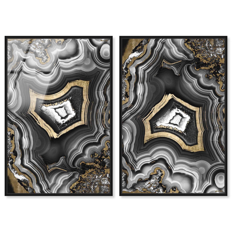 Oliver Gal Noir AdoreGeo Ensemble Abstract - Framed Acrylic Glass Wall Art, 37" H x 25" W, Black